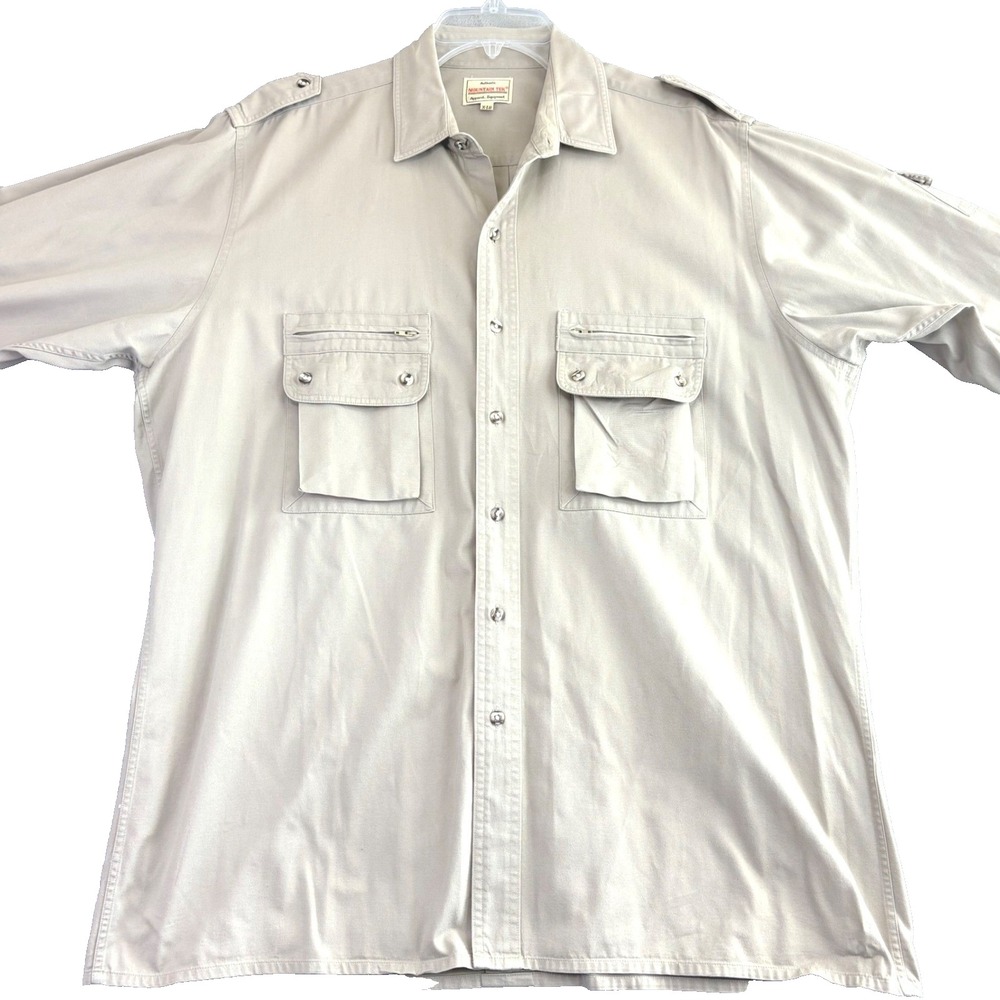 Mountain Tek Mens XL‎ Khaki Long Sleeve Utility Safari Shirt Pockets Outdoors